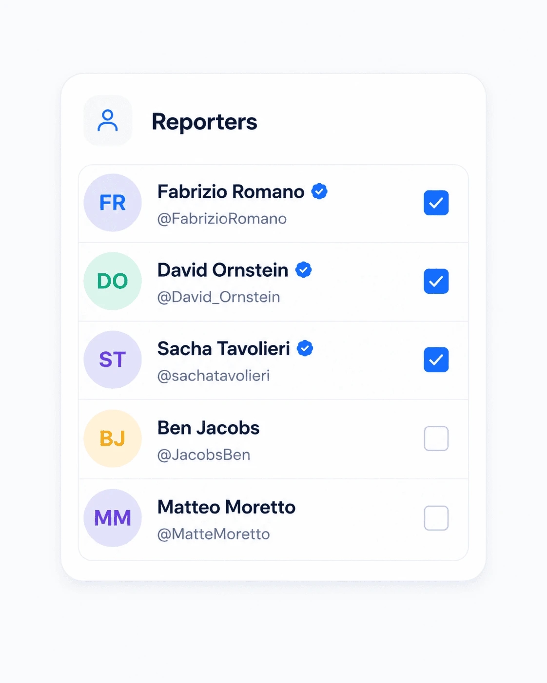 Reporter selection screen